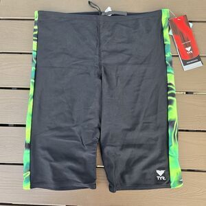 TYR Men's Tyreeco Nylon Green/black Turtoise Swimsuit Jammer Sz 38 NEW